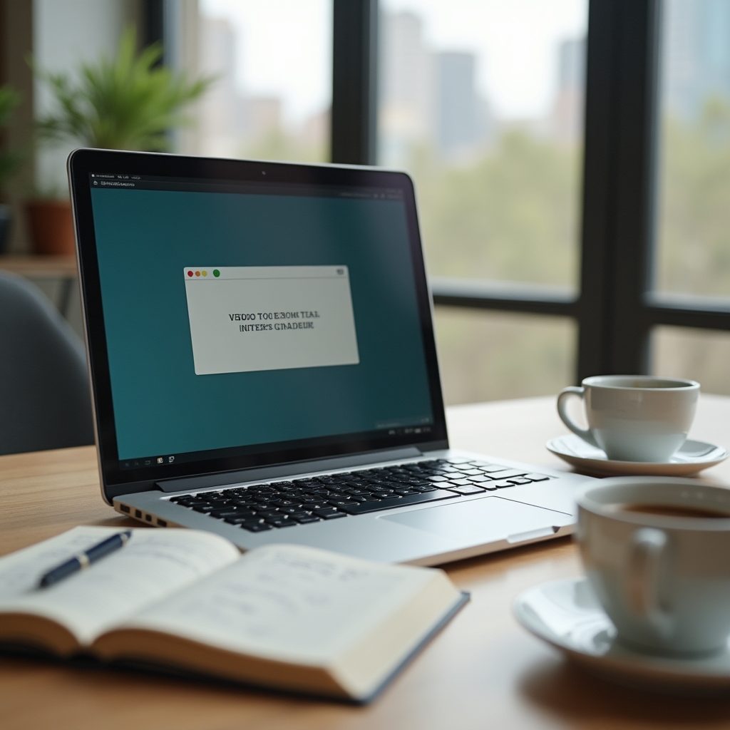 Laptop auf Schreibtisch zeigt eine Vorschau des ersten Kursmoduls neben einem aufgeschlagenen Notizbuch